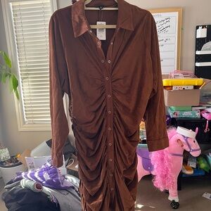 Torrid Chocolate Brown Ruched Long Sleeve Dress